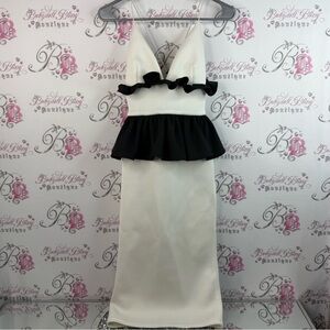 ASOS dress long ruffle peplum Black and White Midi Dress with Ruffle Detail